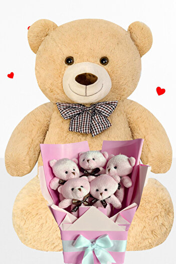 Sole Plush Toy 90 cm Pink Teddy Bear Bouquet with Bear – Birthday and Valentine's Day Gift