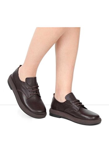 Celal Gültekin Women's Brown Lace-Up Thick Soled Leather Shoes