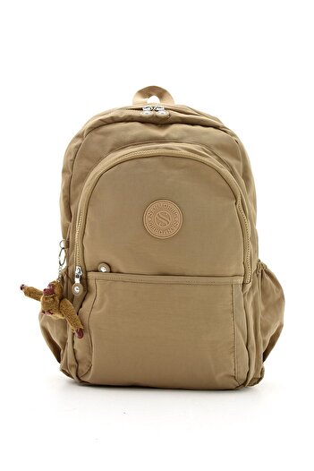 Çanta Trend Unisex Water Resistant Crinkle Fabric Multi-Eye Large Size Beige Color School and Backpack