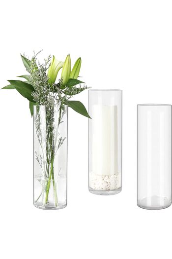 Home Zone 3 Pack Clear Glass Cylinder Vases, Table Flowers Vase, for Wedding Decorations (10x30cm)