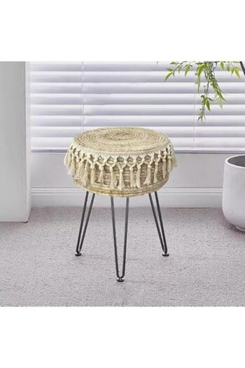 genric FFD Vanity Makeup Stool – Handwoven Natural Seagrass Ottoman with Sturdy Metal Legs – R