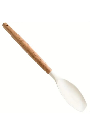 esdekor White 2 Pcs Fitma Silicone Spatula with Wooden Handle - Cooking