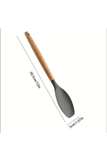 esdekor White 2 Pcs Fitma Silicone Spatula with Wooden Handle - Cooking