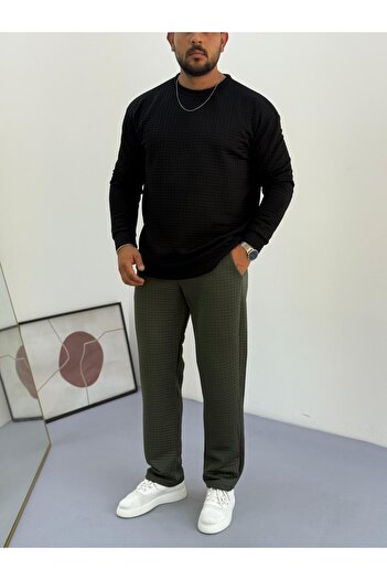 Baycombine35 Men's Quilted Patterned Waffle Fabric Tracksuit Set