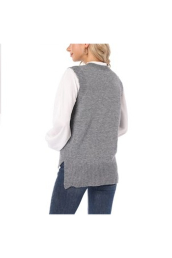 OEM Knitted blouse, sleeveless, crew neck, gray L