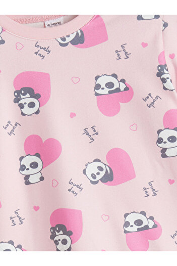 LC Waikiki Pembe Bisiklet Yaka Baskılı Kız Çocuk Pijama Takımı