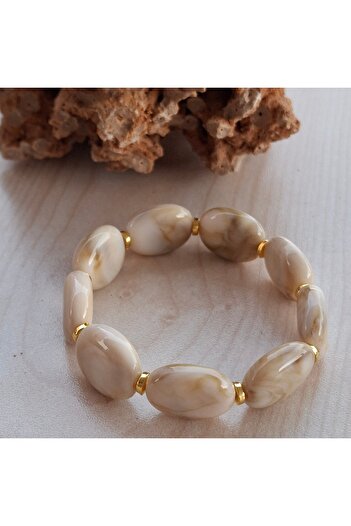 azra takı tasarım Handmade, Cream Coffee Moire Acrylic Elastic Women's Bracelet with Tube