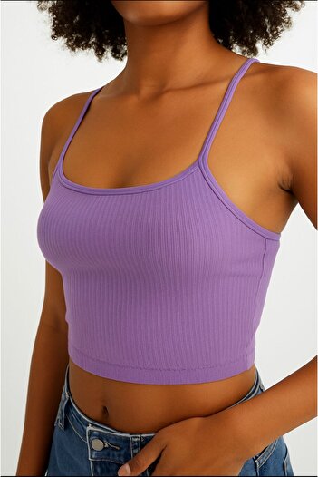 femmefinesse Women's Ribbed Lilac Color Rope Strap Camisole Tank Top Women's Tank Top Crop Camisole Sports Tank Top Crop Tank Top