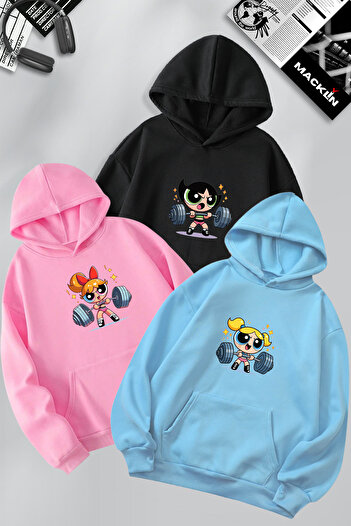 darkopia Φούτερ με κουκούλα Powerpuff Girls με στάμπα για ζευγάρια φίλων με 3 κλωστές