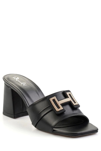 KAZAX Leyya black leather high heeled shoes