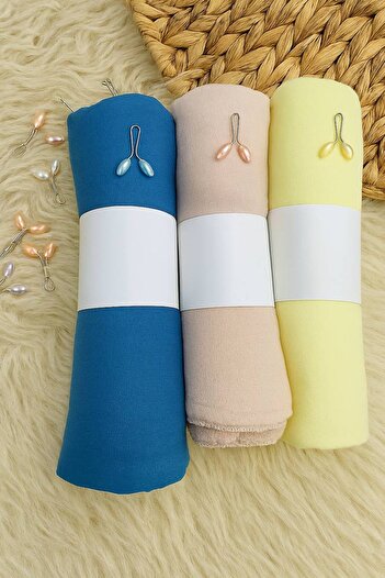 LA SEFA 3-Piece Combed Cotton Plain Shawl-Lemon-Light Petrol-Beige