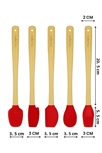 valletta Indigo Red Bamboo Silicone Spatula Set - 5 Pieces, Long 26 Cm