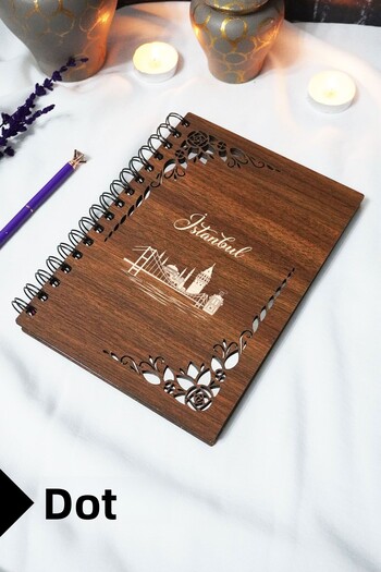 markcat Istanbul Wooden Cover Notebook - Dotted Notebook - 60 Sheets (120 Pages) - A5 15X21 cm