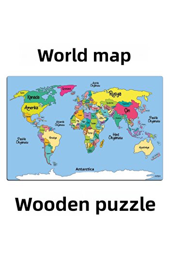 kutuTR Notpa Wooden Colorful World Map Puzzle for Age 5 and Adults 30x44 cm