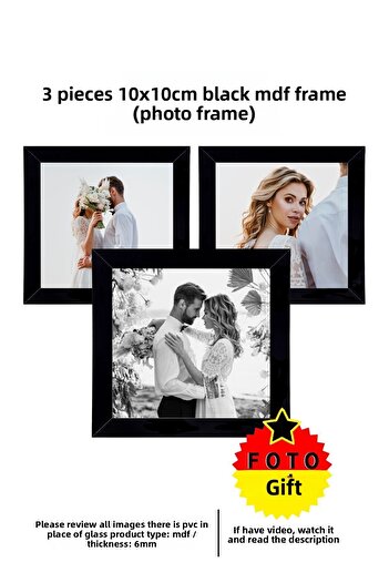 yhfoto 3 Pieces 10x10 Frame - Black Frame - Mini MDF Square Photo Frame Set