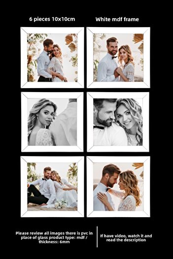 yhfoto 6 Pieces 10x10 Frame - White Frame - Mini MDF Photo Frame Set