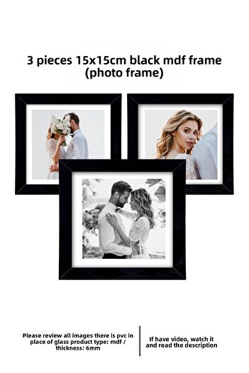 yhfoto 3 Pieces 15x15 Frame - Black Frame - MDF Square Photo Frame Set