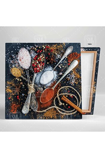 SML TABLO Spices in Silver Spoons Kitchen Kitchen Square Canvas Painting