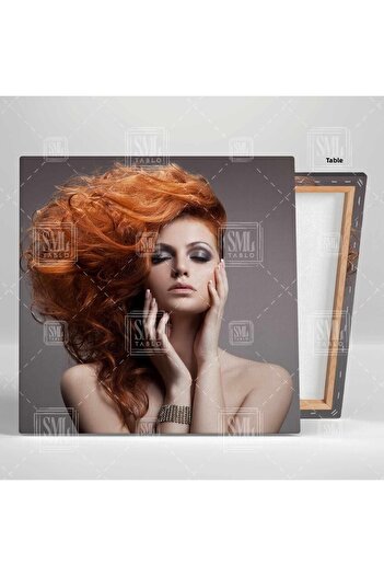 SML TABLO Model cu păr roșu cu ochi închiși, salon de coafură, centru de frumusețe, pictură decorativă pătrată pe pânză
