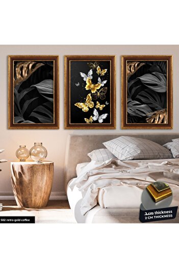 Evinemoda 3 Piece Floral and Butterfly Framed Painting Cvplk