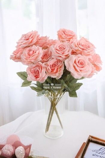Yapay Çiçek Deposu Artificial Flower 7 Branched Puket Rose Bunch 40 cm Pomegranate Flower