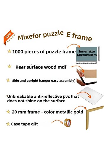 mixefor Puzzle Frame 1000 Pieces 68cm X 48cm Metalic Gold Color Frame Shatterproof Plexiglass on the Front