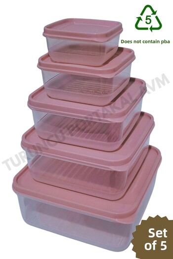 Turuncu Portakal Storage Container with Lid (Set of 5) Kitchen Organizer Square Organizer