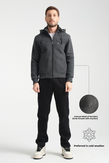 Shooter Σετ ανδρικής φόρμας Winter Anthracite με κανονική εφαρμογή με κουκούλα με κορδέλα