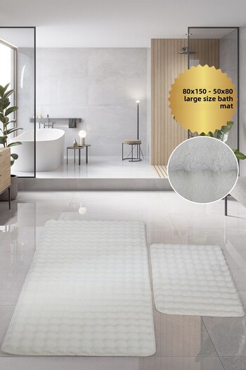 Bestekar Puffelle Embossed Cream Large Size Non-Slip Modern Washable Absorbent Soft Double Bath Mat Set