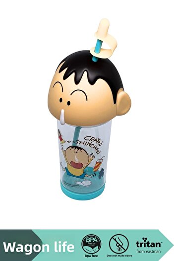 Vagonlife 500ml Crayon Shinchan Figured Lid Silicone Based Tritan Cup/Cup with Straw
