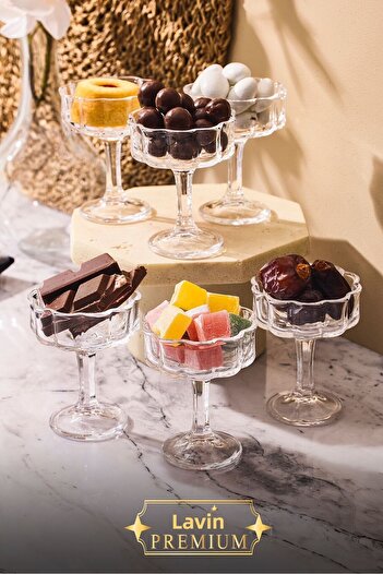 ORTAKÖY CENNETİ 6-Piece Glass Leg Coffee Side Turkish Delight Bowl Breakfast Bowl Presentation Bowl 50ml