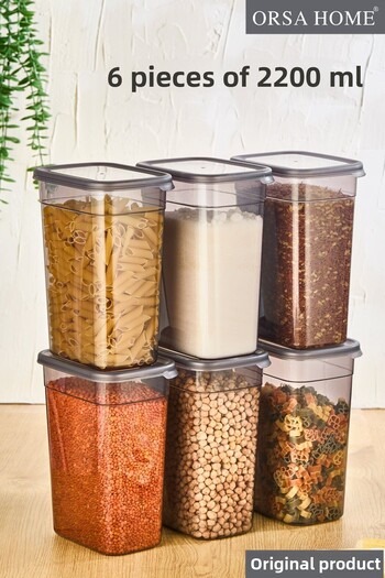 ORSA HOME 6 Pieces 2200 ml Food Storage Container Anthracite 266