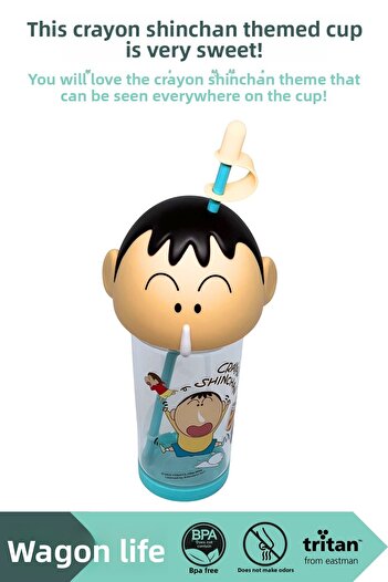 Vagonlife 500ml Crayon Shinchan Figured Lid Silicone Based Tritan Cup/Cup with Straw