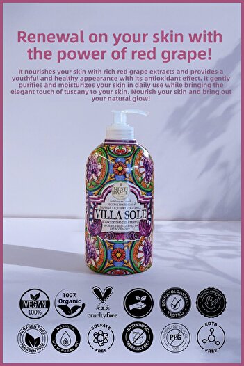 Nesti Dante Villa Sole Rosso Divino Del Chianti Liquid Soap 500ml L Antiflaming and Antioxidant L Üz