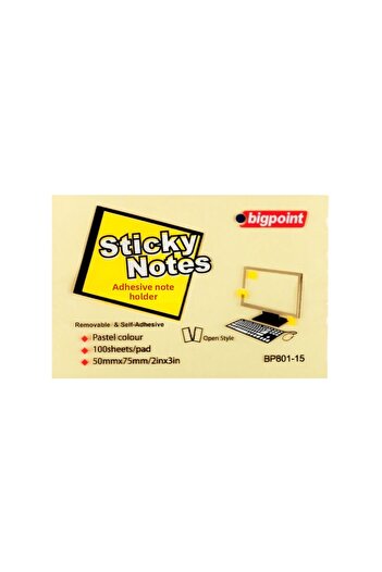 Bigpoint Adhesive Note Paper, 12 Pieces, 100 Sheets, 75X50Mm, Yellow