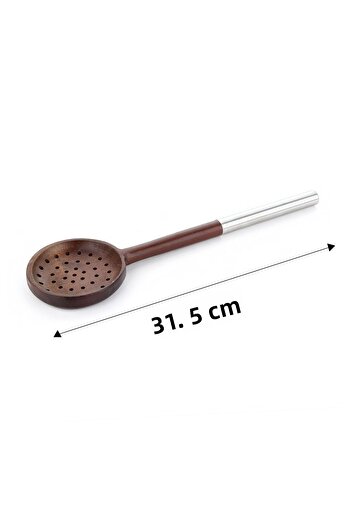 Kitchen Life 3 Piece Steel Handle Serving Set - Acacia Serving Spoon Spatula Scoop Set Serving Set