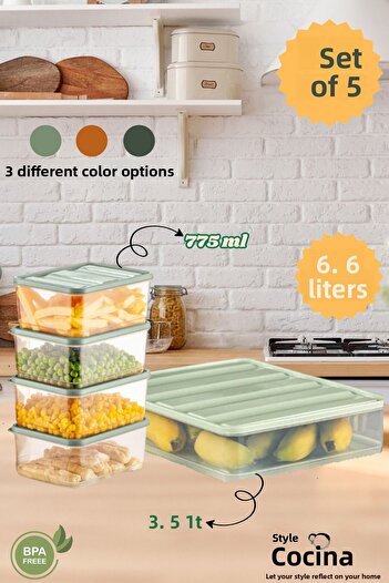 Stile Cucina 5-Piece Refrigerator Organizer Organizer Freezer Storage Container Suitable for Microwave