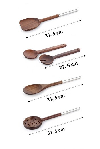 Kitchen Life 5 Piece Steel Handle Serving Set - Acacia Serving Spoon Spatula Scoop Set Serving Set