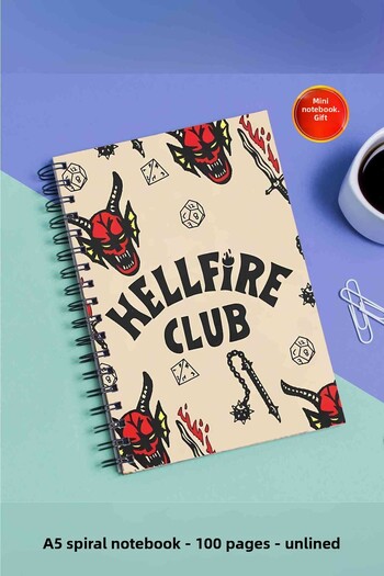 SevindirenŞeyler Stranger Things Hellfire Club Notebook A5 Metal Spiral Unlined Cardboard Cover Planner Notebook