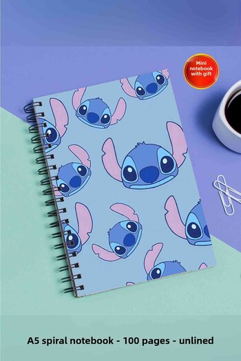 SevindirenŞeyler Stitch's Notebook A5 Metal Spiral Unlined Cardboard Cover Planner Notebook