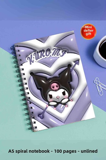 SevindirenŞeyler Kuromi 3D Looking Notebook A5 Metal Spiral Unlined Cardboard Cover Planner Notebook