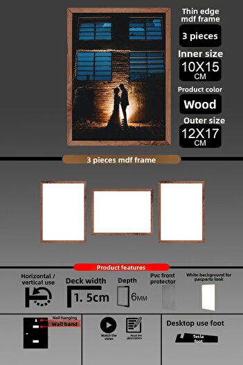 yhfoto 3 Pieces 10X15 Frame - Thin Slatted Frame - Wooden Frame - 6mm Frame - Photo Frame