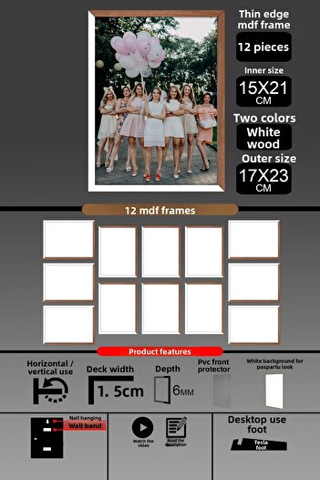 yhfoto 12 Pieces 15X21 Frame - Thin Slatted A5 Frame - 2 Colors White Wood - 6mm Photo Frame
