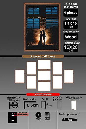 yhfoto 9 Pieces 13X18 Frame - Thin Slatted Frame - Wooden Frame - 6mm Frame - Photo Frame