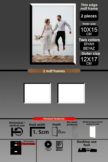 yhfoto 2Pcs 10X15 Frame - Thin Slatted Frame - 2 Colors Black White - 6mm Frame Photo Frame