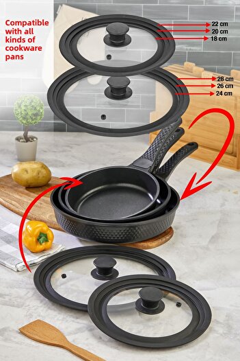 EMBazaar 2 Pcs Pot and Pan Lid, Lid Silicone Pot Pan Lid, Heat-Resistant Tempered Glass Lid