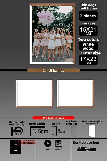 yhfoto 2 Pieces 15X21 Frame - Thin Slatted A5 Frame - 2 Colors White Wood - 6mm Photo Frame