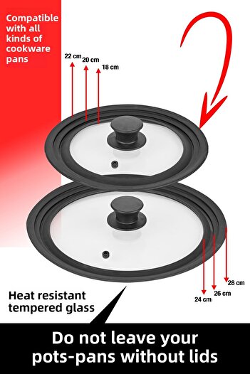 EMBazaar 2 Pcs Pot and Pan Lid, Lid Silicone Pot Pan Lid, Heat-Resistant Tempered Glass Lid