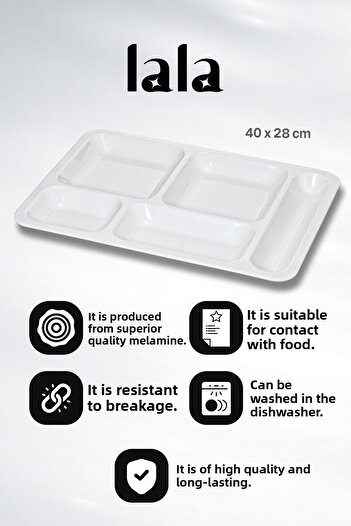 Lala Mutfak Gözde 5 Compartment Table Dish, Serving Plate (Set of 10) - Break Resistant Melamine (40 X 28 cm)