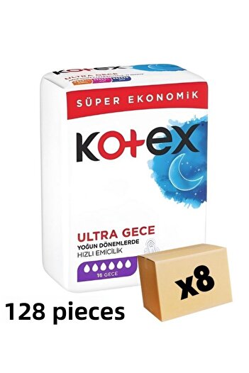 Kotex Ultra Hygienic Pads - 16 Night Pack 128 Pieces